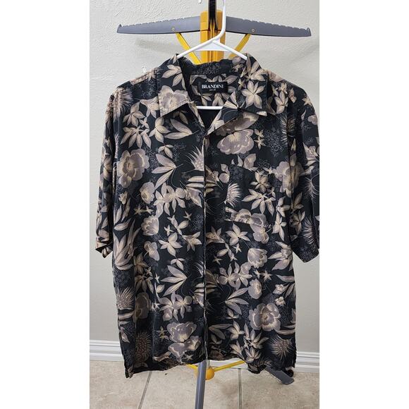 Brandini Hawaiian Shirt Button Up Pure Silk Size M Short Sleeve - Picture 1 of 5
